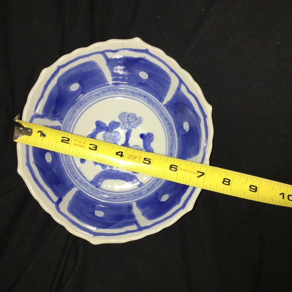 Vintage Asian Blue and White Loquat Kangaroo Rabbit ? Porcelain Bone China Bowl